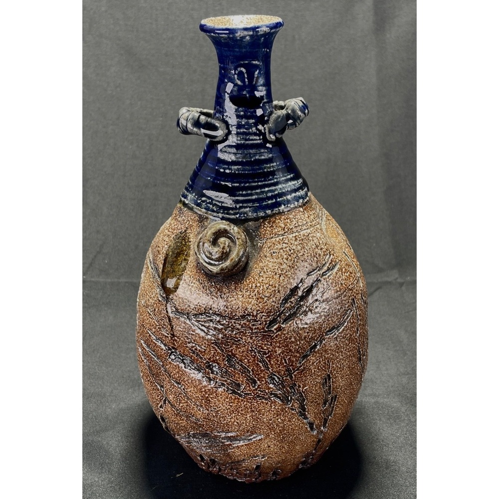 Studio Art Pottery Vase Cobalt Blue Stoneware Hand Thrown 9" Vessel